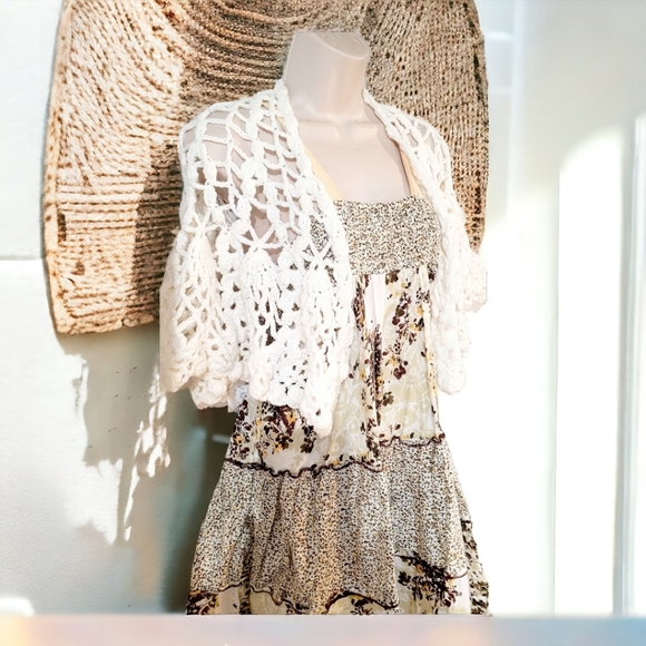 Vintage Tops - Handmade  Bohemian bolero white Hippie wrap